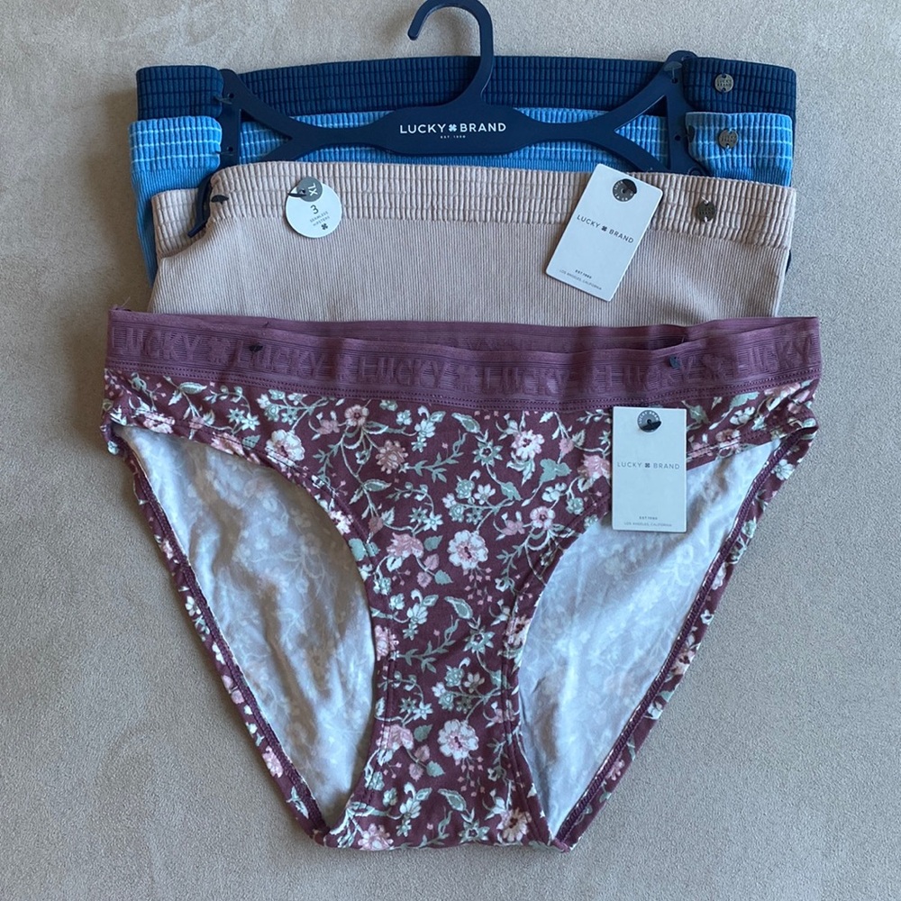 LUCKY BRAND women’s set of designer seamless hipster underwear, size L / XL
